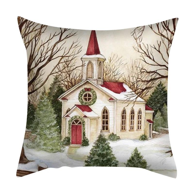 Taie d'oreiller de Noël Père Noël Camion Ferme Maison Bonhomme de neige Couronne Décoration d'arbre de Noël Bureau Canapé Housse de coussin
