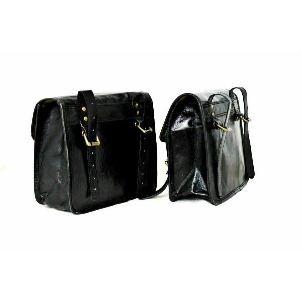 Large Leather Black Motorcycle Combo Saddle 3 Bags Saddlebag Luggage 3 Side Bag