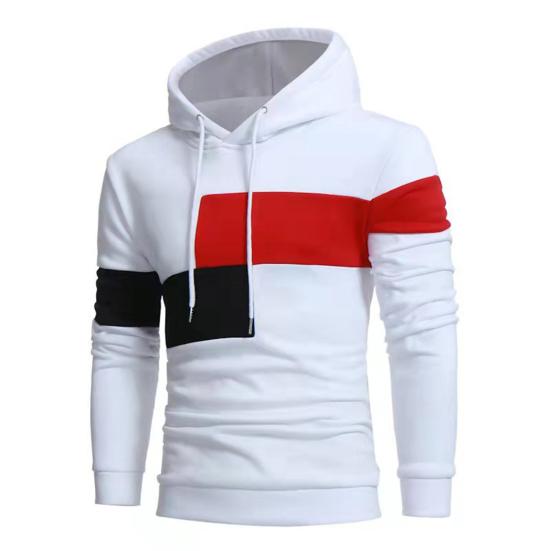 Men Winter Hoodie Pullover Colorblock Long Sleeves Drawstring Hooded Keep Warm Soft Mid Length Spring Hoodie for School