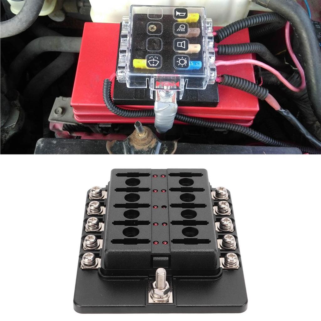 Fuse Box, 10 Way Fuse Block Holder Output 12-16AWG Splashproof Input 4-6AWG For Yacht Boats