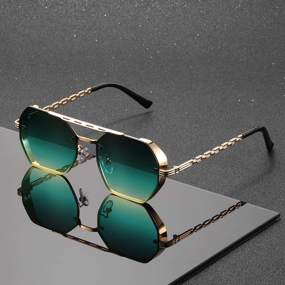 

1PC Polygonal gradient sunglasses, metal frame neutral retro hip-hop style, durable and fashionable