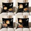 2D Moon, Lantern & Chrysanthemum Decorative Pillow Cover Pattern Cushion Cover Suitable For Sofa Bedroom Car Pillow Cover