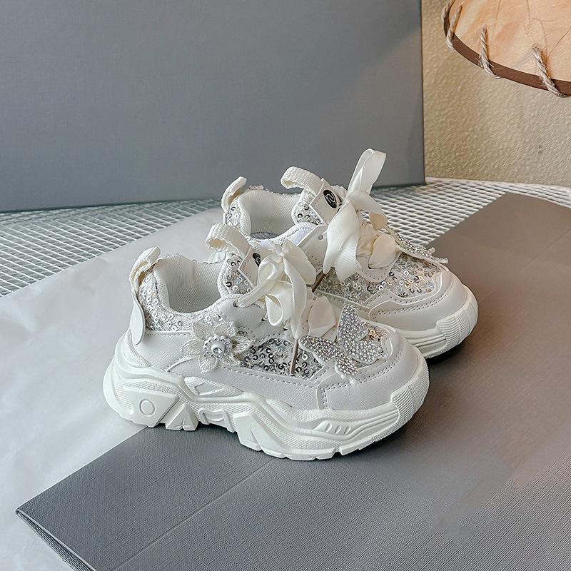 

Кроссовки для девочек Нескользящая Толстая Мягкая Подошва Детские Беговые Кроссовки Хрустальная Бабочка 2025 Новая Детская Обувь Принцессы Блестящие Пайетки Милые 21 бежевый