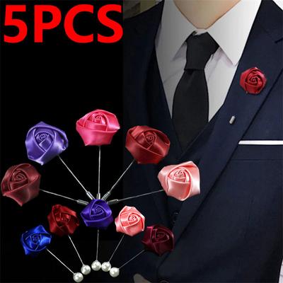 5pcs Roses Flower Faux Pearl Brooch Fashion Vintage Men Elegant Shirt Suit Lapel Pins Brooches Prom Wedding Party Clothing Accessories Jewelry