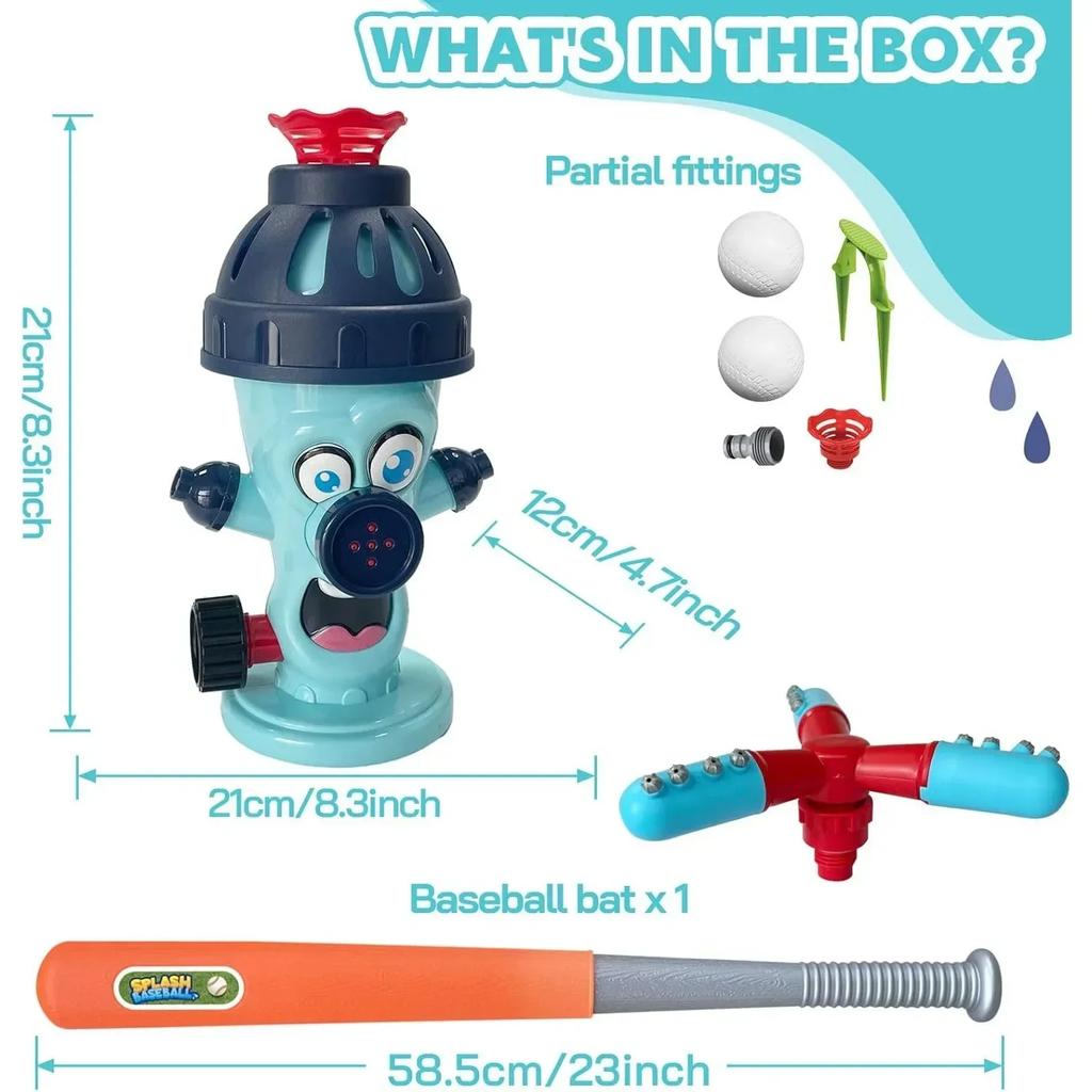 Water Sprinkler Baseball Toy For Kids Toddlers With Roating Spray Nozzles Attaches Garden Water Hose Outdoor Splashing Water Toy