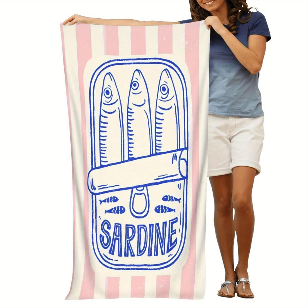 Asciugamano da Spiaggia Sardine a Strisce Rosa, Asciugatura Rapida Leggero in Microfibra Compatto Asciugamano da Bagno per Nuoto Viaggio Campeggio