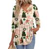 Women's Christmas Print V-Neck Three-Quarter Sleeve Casual Shirt for Holiday