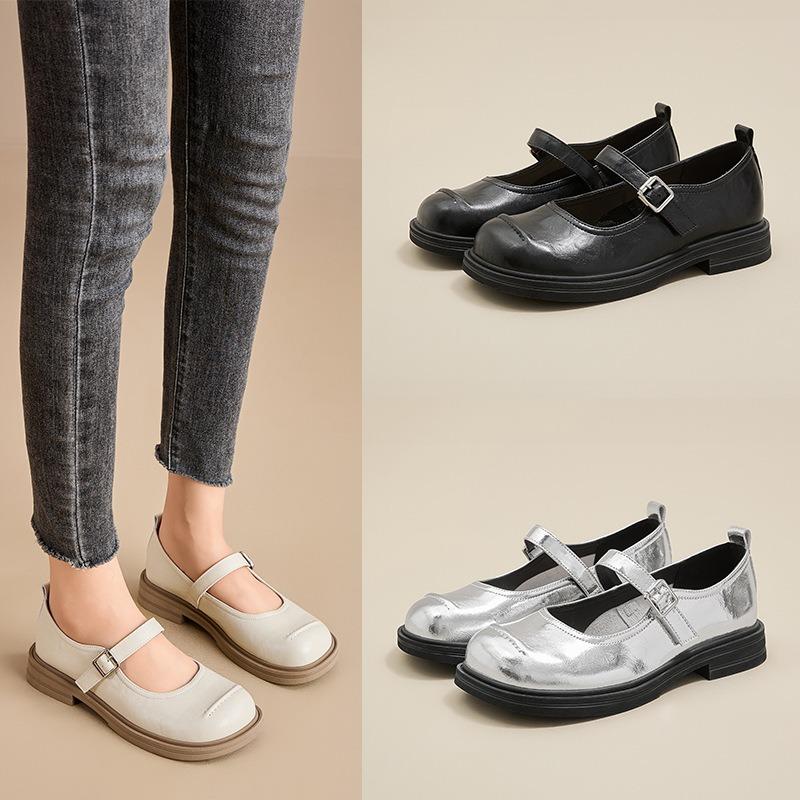 Leather Women's Women's Buckle Flat Casual Shoes Women's Mary Jane Women's Shoes Single Shoes Women's