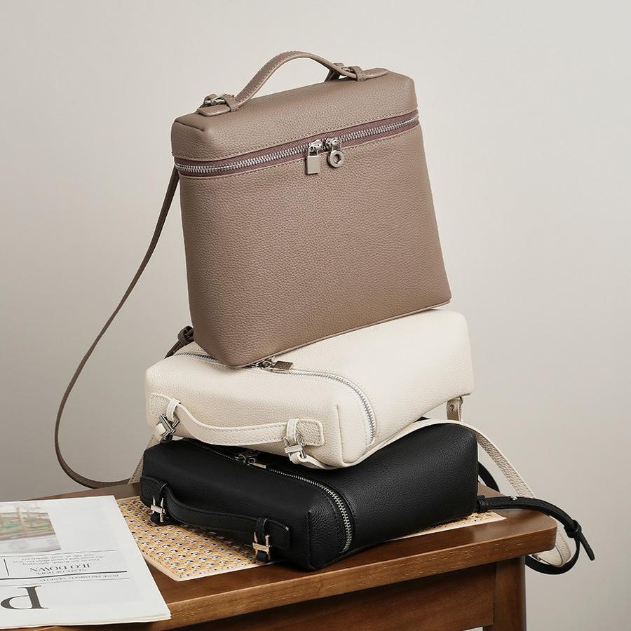 Leather Double-shoulder Crossbody Bag, Leather Box Bag, Lunch Box Bag. Fashionable, Versatile, Elegant and Simple Bag for Women