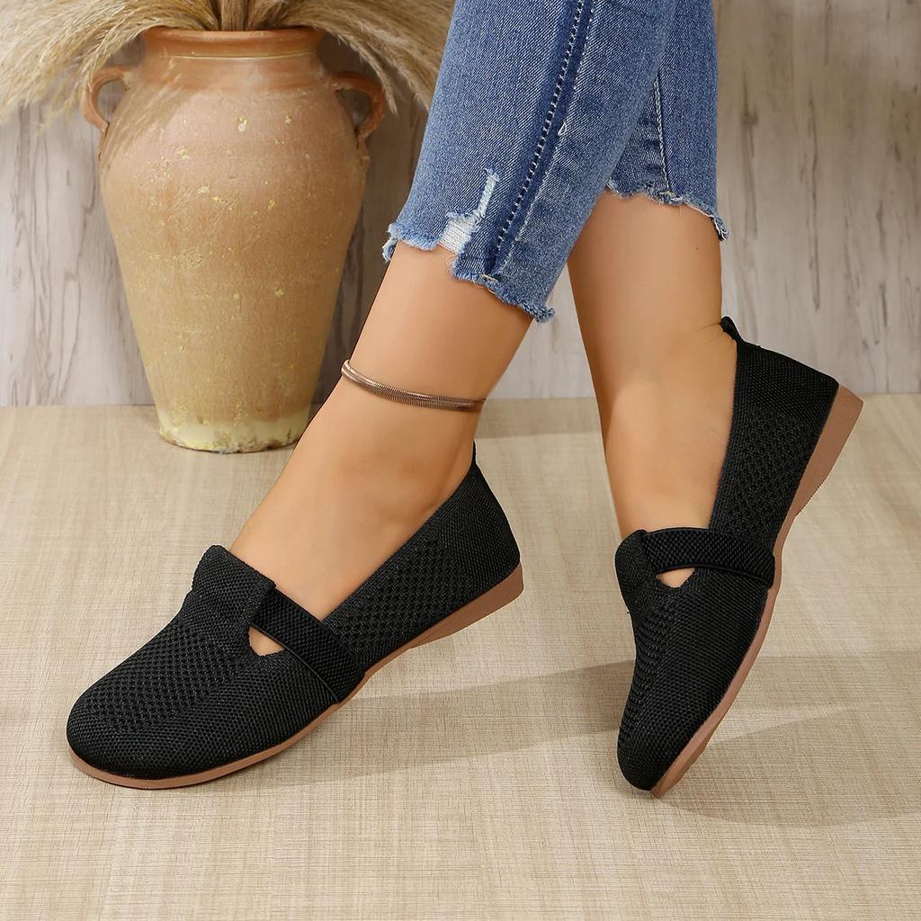 Damskie Płaskie Buty Jednokolorowe Oddychające Mokasyny Miękka Podeszwa Lekkie Wsuwane Buty do Chodzenia Damskie Niskie Dzianinowe Casualowe Buty Damskie