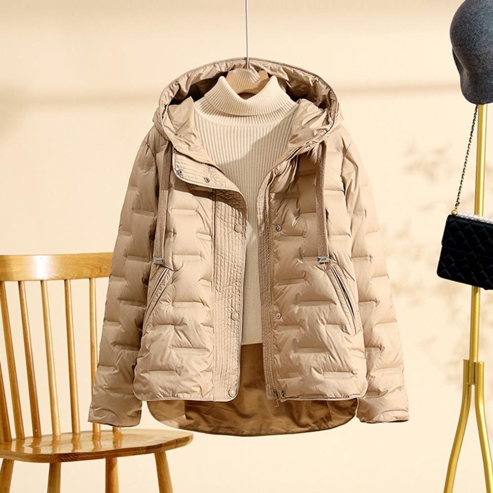 Winter Clothing Women White Duck Down Coat Long Sleeve Fashion Puffer Jacket Commute Hooded Clothes Lady