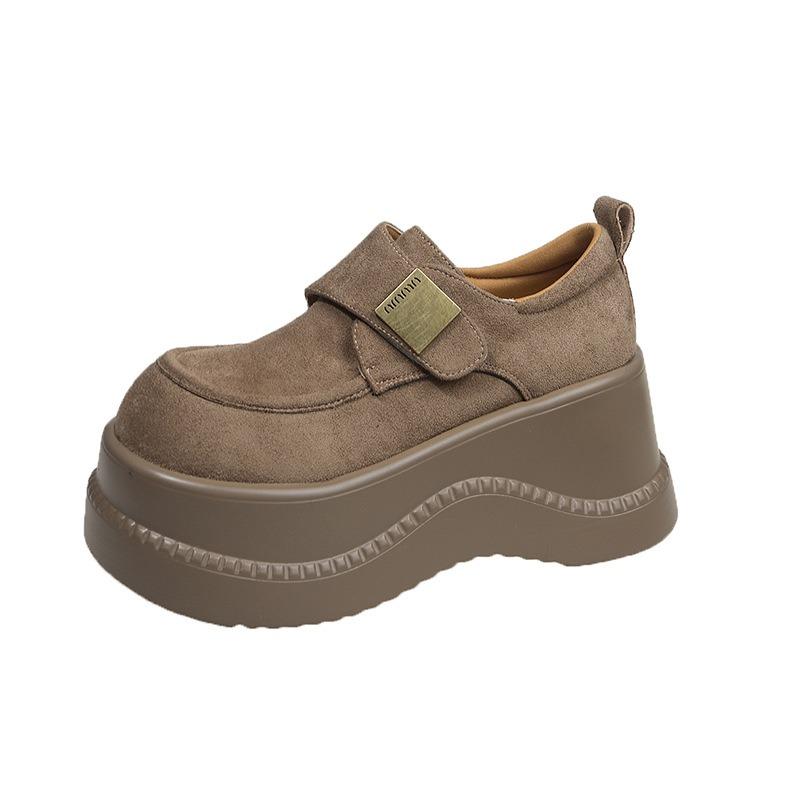 Leather Platform Women's Spring New Small Height Increase Casual Velcro Loafers