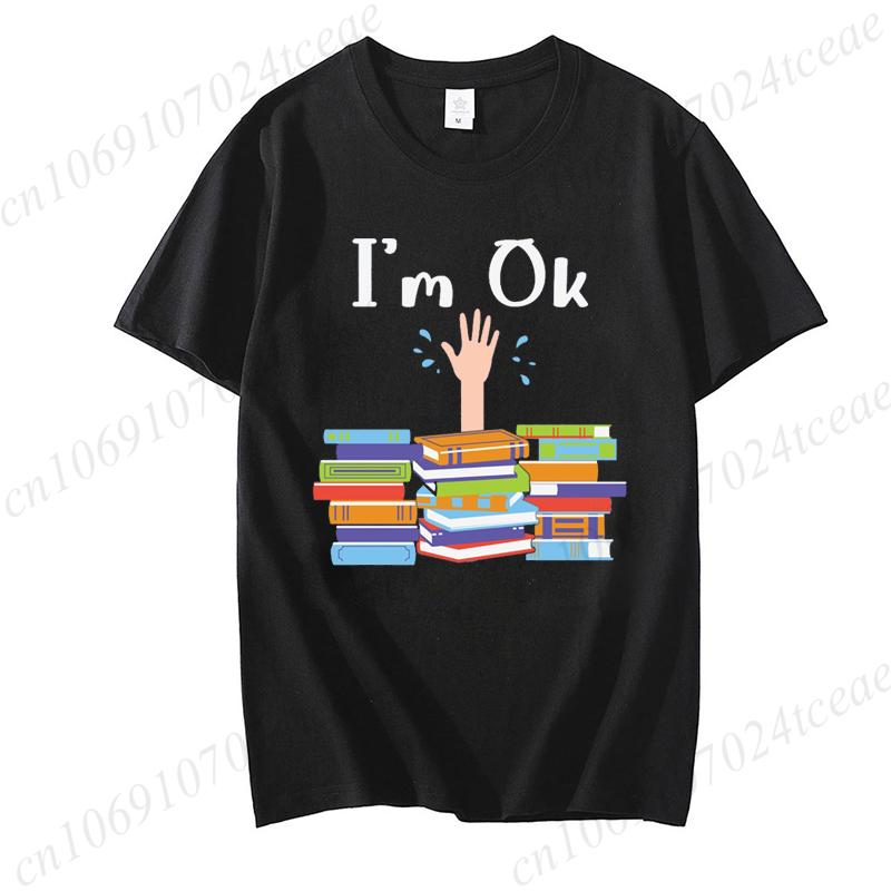 Unisex Funny Book Print Tshirt Girl Short Sleeve Crew Neck Casual Top for Summer  Spring Im Ok Bookish Reading Unisex Clothing