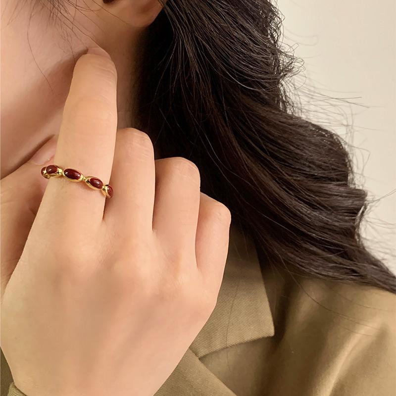 New Year's Ankara Red Drop Oil Rice Ring Female Niche Does Not Fade High-end Ring, Titanium Steel Electroplating