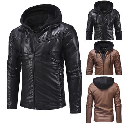 Men's  Winter Casual Hooded Leather Zipper Long Sleeve Jacket Coat Tops