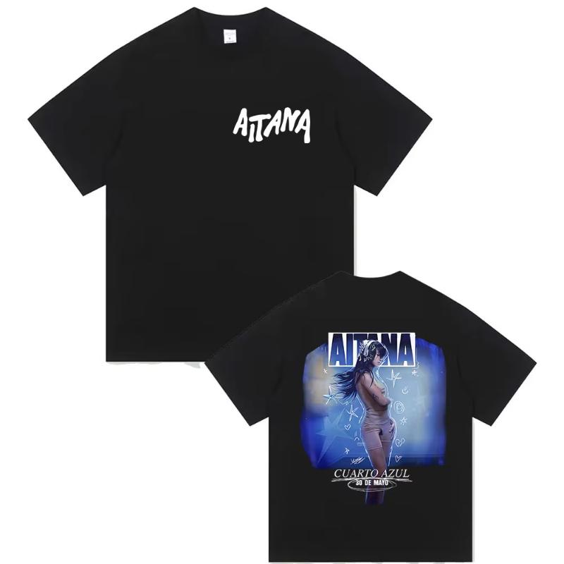 Zangeres Aitana Cuarto Azul Tour 2025 Print T-shirt Unisex Dames Hip Hop Fans Kleding Korte Mouw T-shirts Tops Puur Katoen T-shirt
