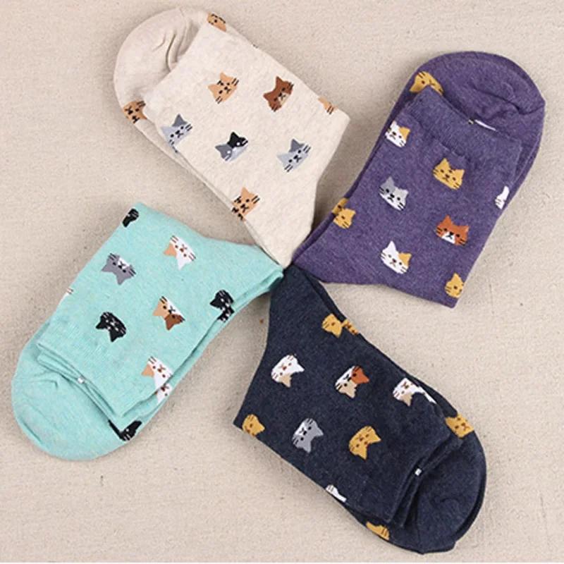 Neue Mehrfarbige Katze Druck Niedliche Damen Socken Kawaii Lange Socken Lässig Harajuku Streetwear Baumwolle Weiche Kniestrümpfe