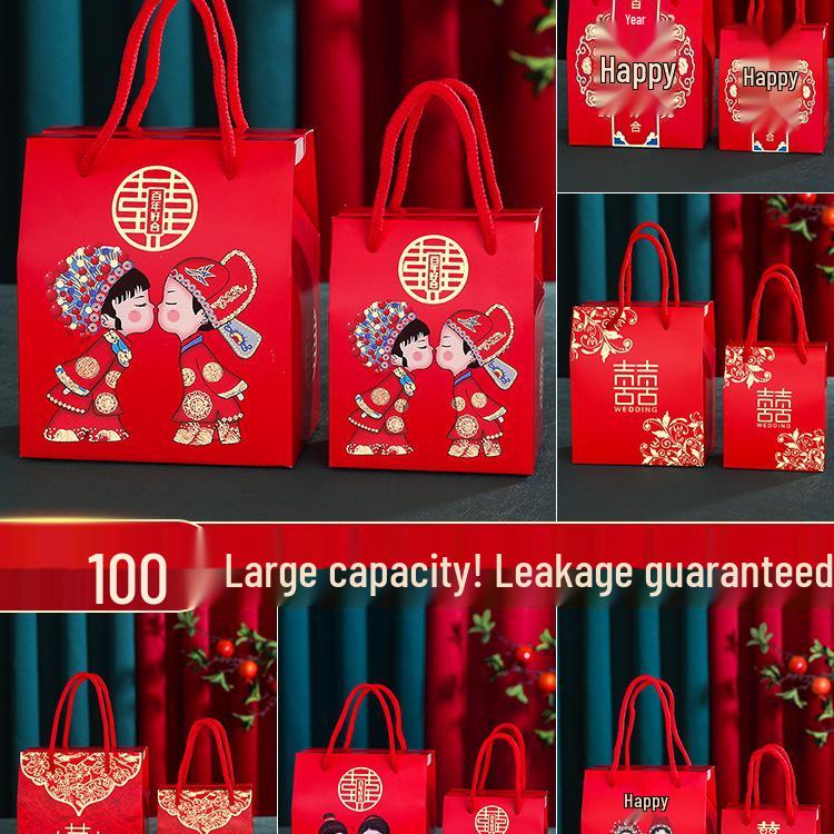 

Chinese Wedding Gift Box for Candies - Elegant Handheld Favor Boxes Golden Leaf Double Happiness - Small [50 pcs]