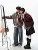 Unisex Korean Style Patchwork Cotton Jacket with Plush Lapel - Autumn/Winter Trend.