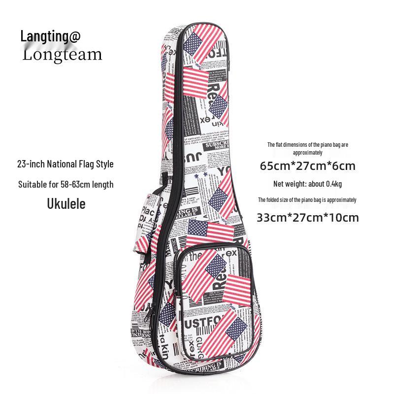 

American Flag 23-inch Ukulele Bag with Cotton Padding - 24-inch Backpack Style Double Strap Ukulele Bag