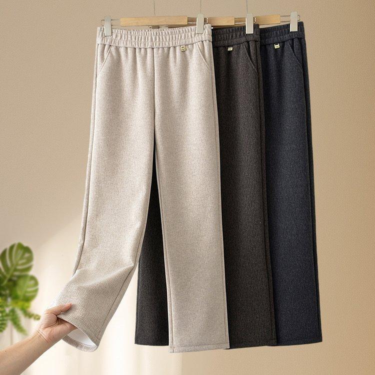 Grandma Style High-Waisted Velvet Elastic Waist Casual Pants for Middle-Aged and Elderly Women