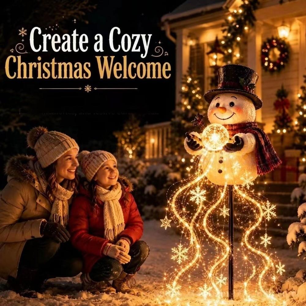 Solar Powered Snowman Magic Fountain Garden Light Christmas Garden Stake Light Christmas Decor