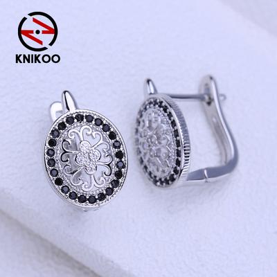 Brincos de Clipe Geométricos Para Mulheres Moda Zircônia Cúbica Preta Flor Brincos de Pino Joias Para Festa de Casamento Presentes