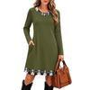 Women's Fashion Vertical Striped Knit Long Sleeve Dress for Casual Everyday Wear