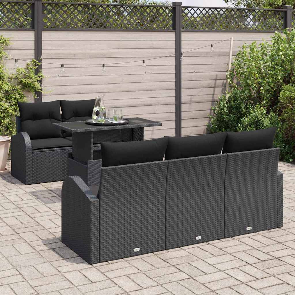 Garden Sofa Set with Cushions 6 pcs Black Poly Rattan