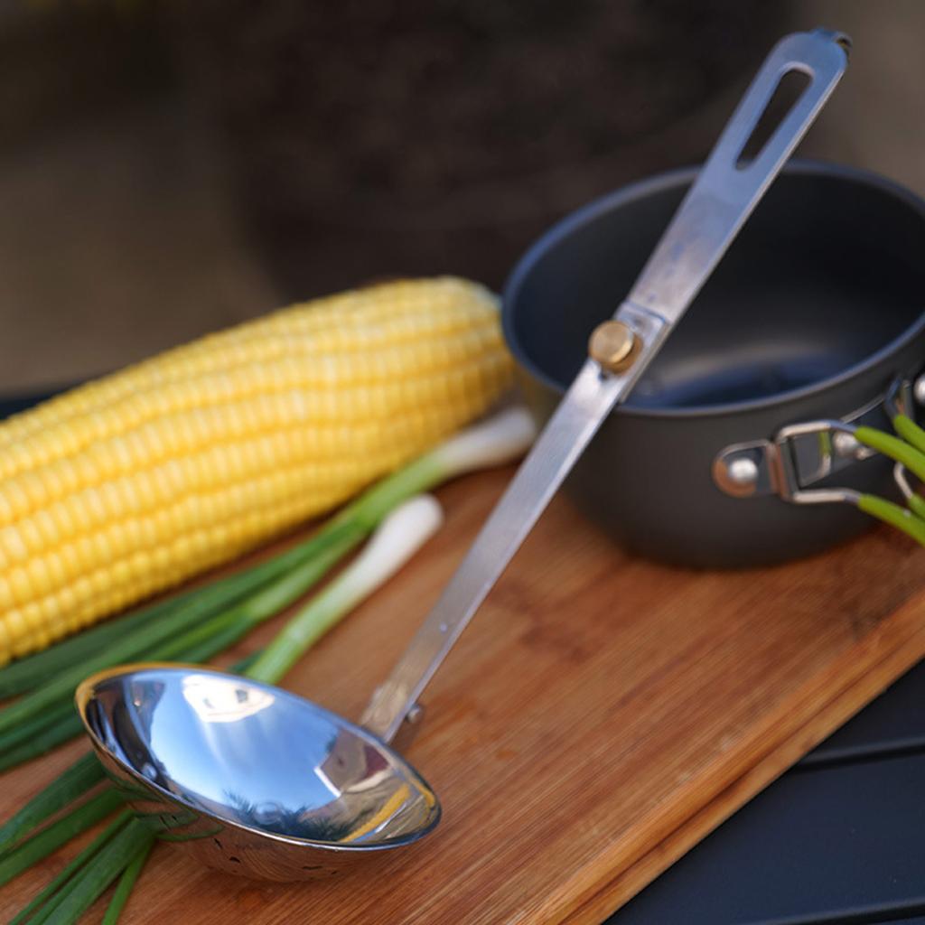 Stainless Steel Soup Ladle Spoon Folding Handle Cooking Ladle for Soup Portable Camping Cutlery Outdoor Kitchen Gears