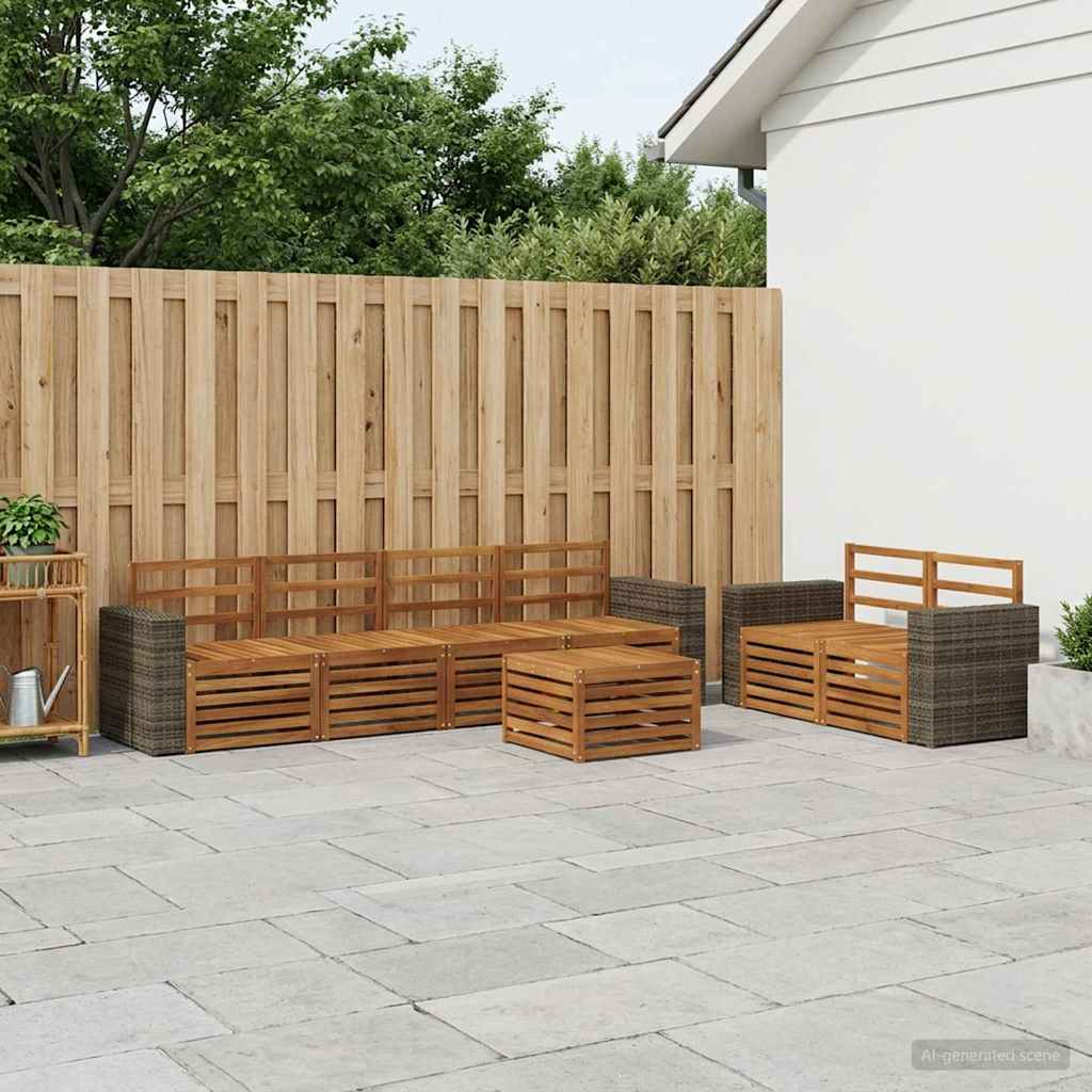 Outdoor Sofa Set 7 pcs Natural Solid Acacia Wood
