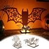 Dark Interest Interior Accents Halloween Candle Holder, Spooky Pumpkin Bat Shadow Tealight Festival Theme Lighting Vintage Wooden Candlestick Ornament