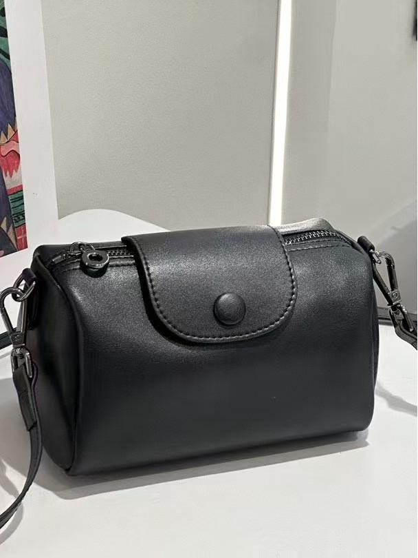 Genuine Leather Women's Cylindrical Crossbody Bag - Spring/Summer 2025 Light Luxury Collection