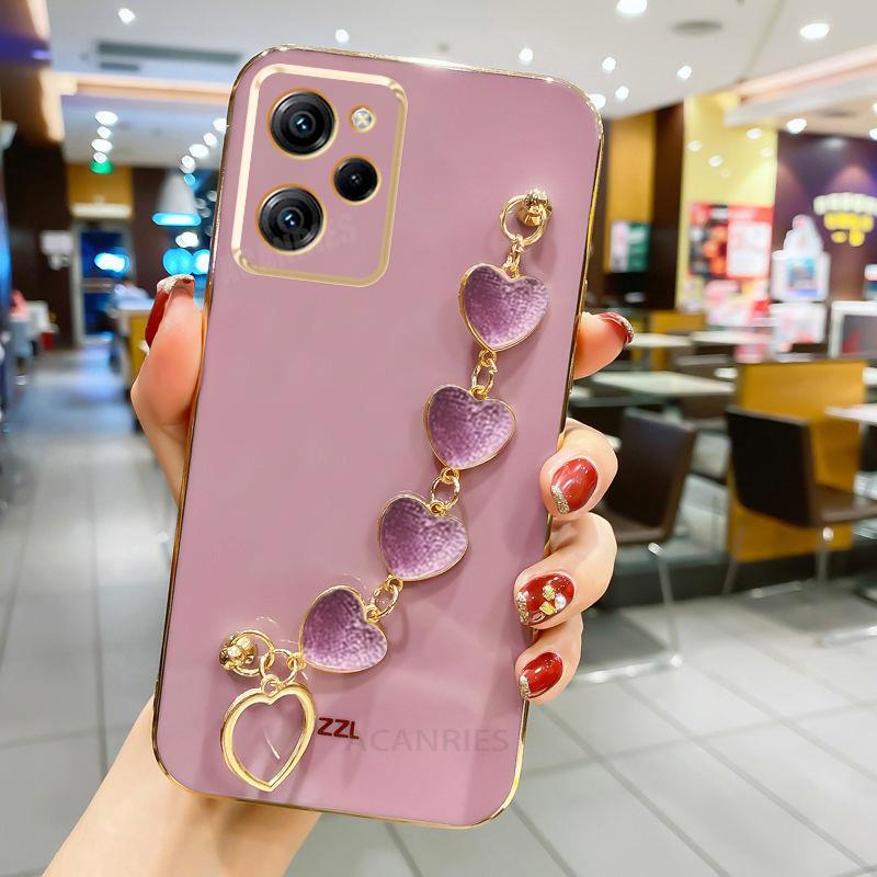 

Pocox5 Love Heart Bracelet Case On For Xiaomi Mi Poco X5 Pro X4 X4pro 5g X5pro X3 M4 M5 F4 Gt F3 M3 Chain Plating Silicone Cover poco m4 pro 5g