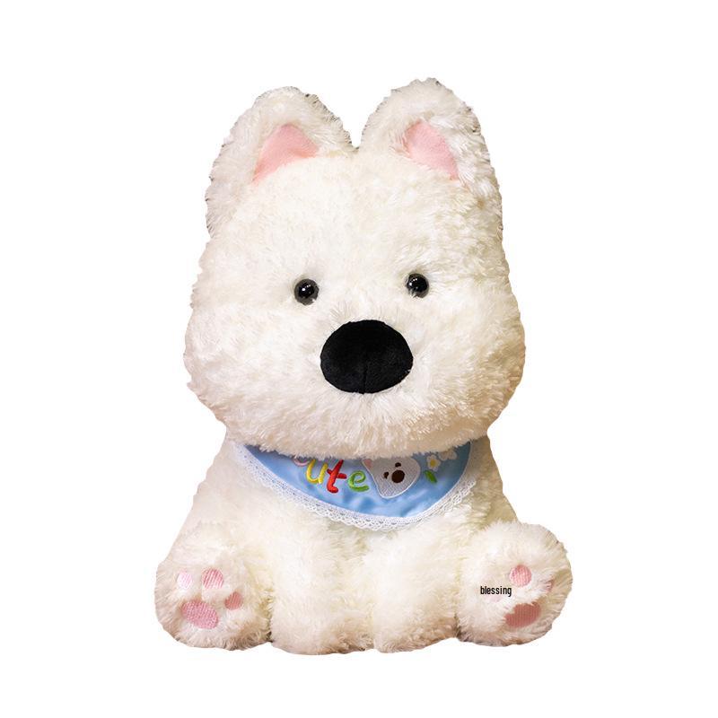 Highland Dog Plush Doll - Cute Soft Pink & Blue Stuffed Animal with Curly Hair & Scarf - Perfect Birthday Gift