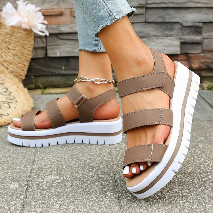 Large size thick-soled one-word sandals for women's summer new thick-soled lightweight sandals for women