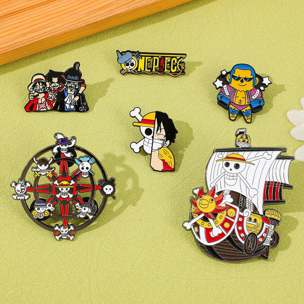 6pcs One Piece Inspired Enamel Pins Set Anime Luffy Pirate Themed Pins for Backpack Clothing Manga Fan Collection Gifts