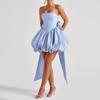 Women's Fashionable And Sexy Strapless Evening Dress With Slits And Bow.