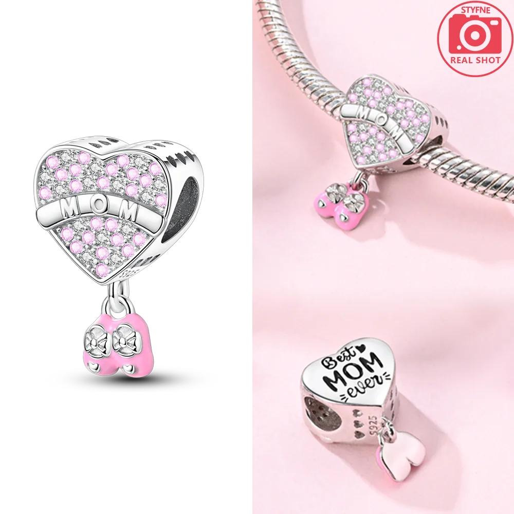 Original New Love Mother Heart Pendant Charm Bead For Woman Fit Copper Bracelet Diy Jewelry Gift For Mom