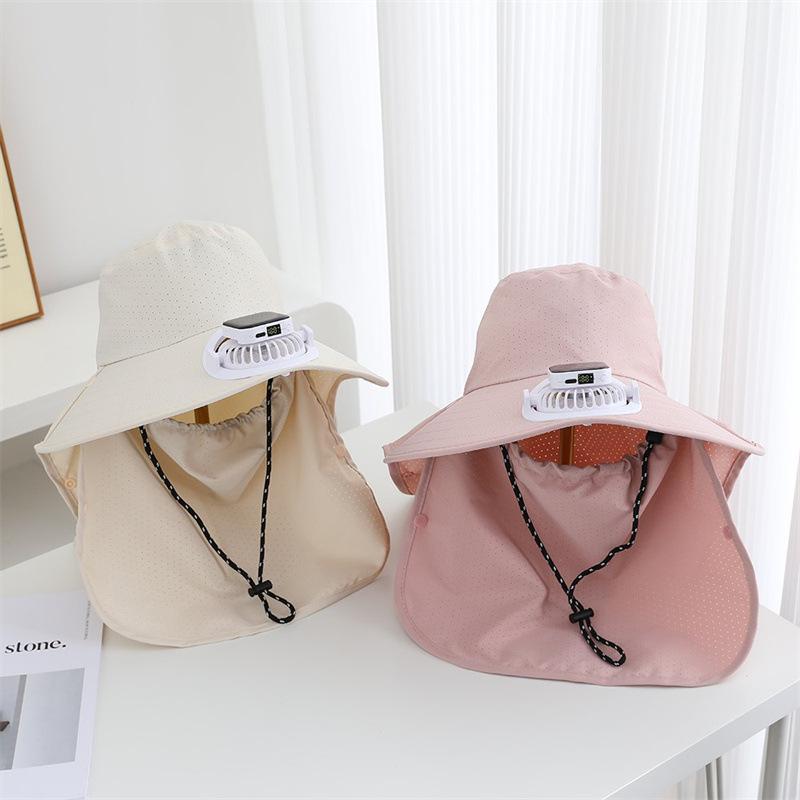 Summer Solar Charging with Fan Hat Women's Outdoor Big Eaves Fishing Shading Shawl Tea Picking Construction Site Sun Protection Hat