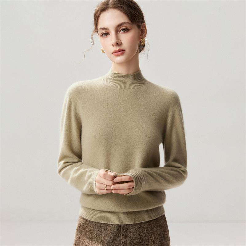 Lekasha Women's Cashmere Goat Wool Twelve-Needle Half-High Collar Sweater - Autumn/Winter Base Layer