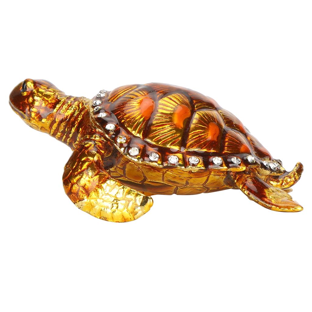 Tortoise Figurine Electroplated Turtle Jewelry Trinket Storage Box Ornament with Rhinestones