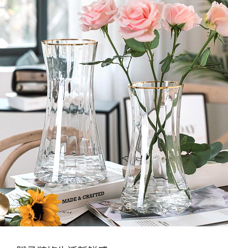 Gold-Painted Transparent Glass Vase for Fresh or Dried Flowers - Nordic Style Flower Arrangement Ornament