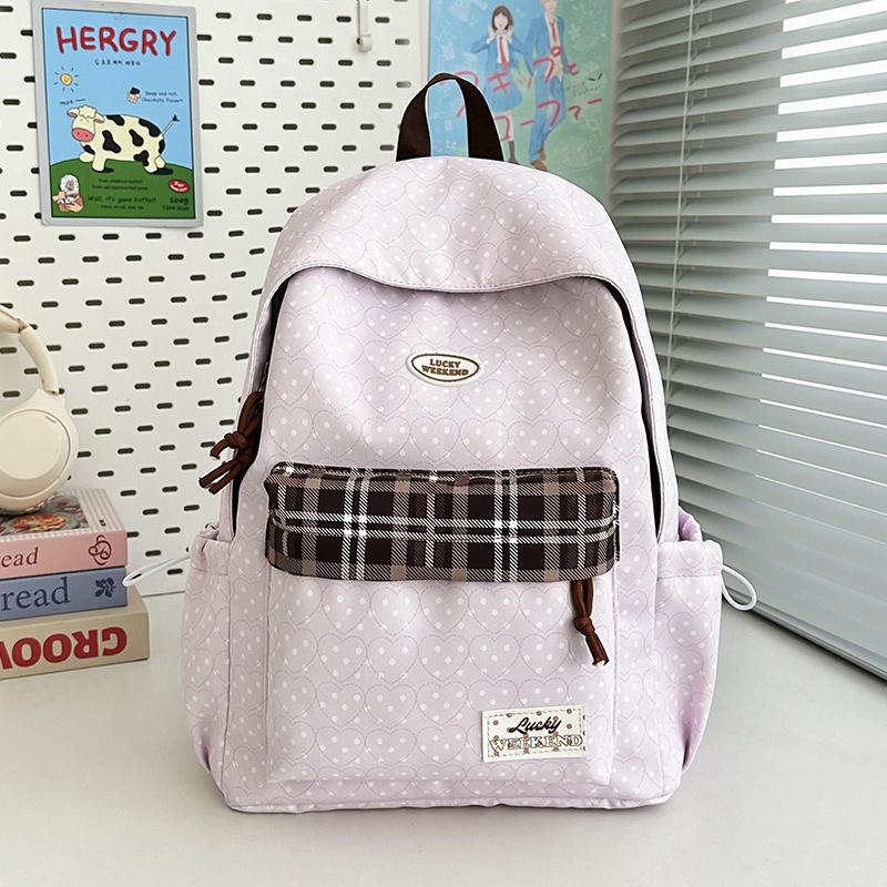 Schoolbag Korean Version Ins Small Fresh Schoolbag Cute Polka Dot Girl Heart Large Capacity Backpack Niche Light Class Backpack