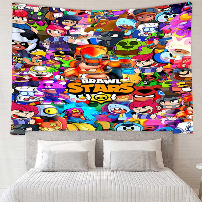 Brawl-Stars Print Tapestry, Backdrop, Easy Setup, Ideal for Bedroom, Office & Living Room, with Aesthetic Wall Hanging Decor.