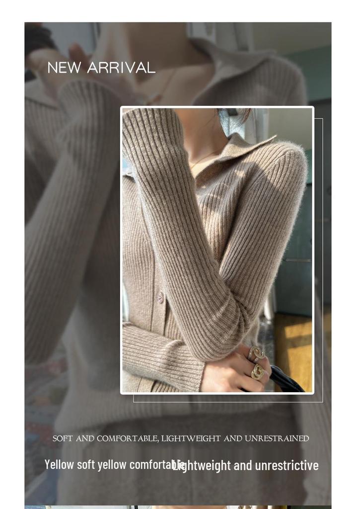 2024 Autumn/Winter Wool Lapel Cardigan with Pockets - Seven-Stitch, Thick, Solid Color Knitwear