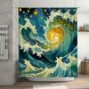 Ocean Wave Shower Curtain Modern Floral Design Waterproof Fabric with Hooks for Bathroom Decor