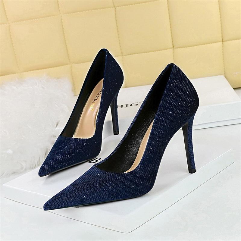 

Fashion Versatile Style Fashion Women Bling Party Pumps Thin Super High Heel Shallow Mouth Pointed Toe Corduroy Wedding Single Shoes 41