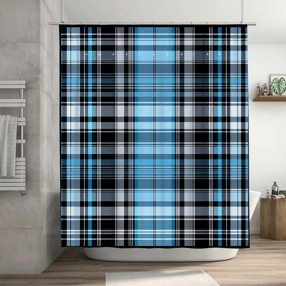 Modern Checkered Shower Curtain For Bathroom Decor Pink Black Plaid Waterproof Fabric 3D Printing Home Decoration