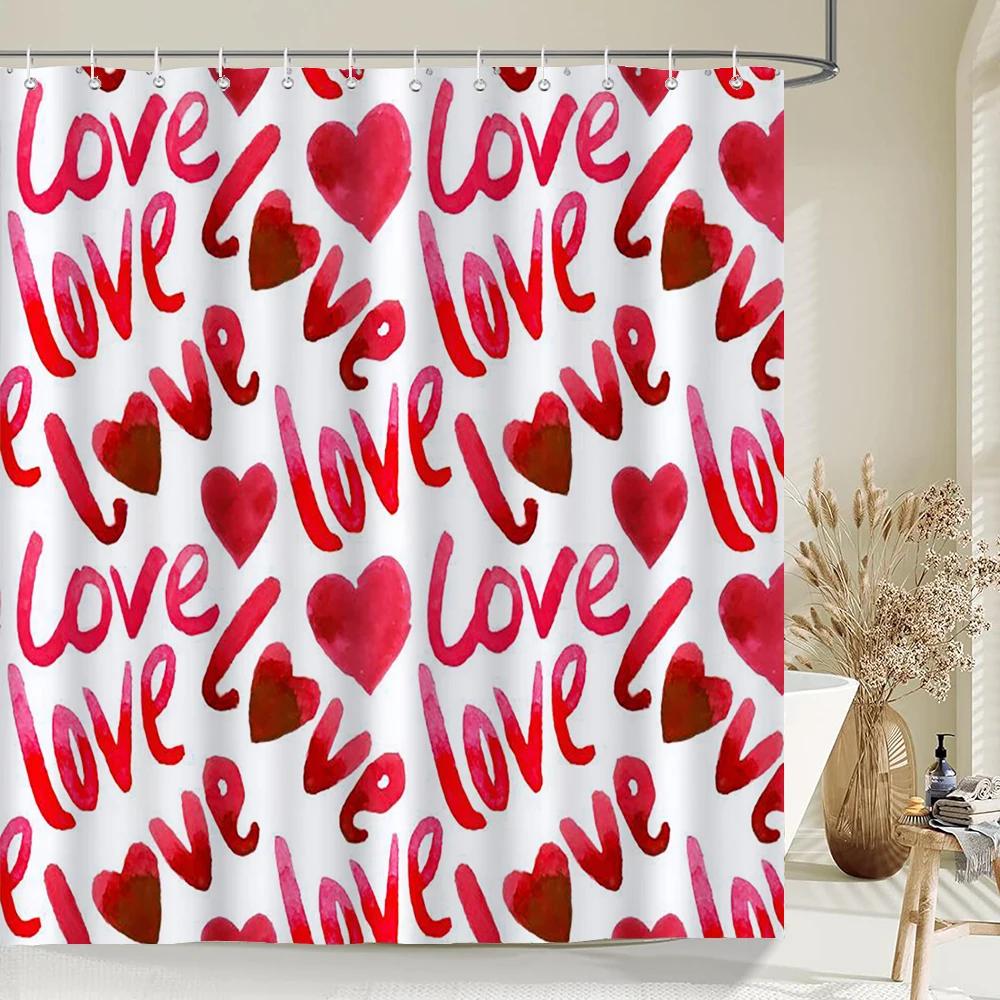 Heart-shaped Pattern Shower Curtain Fabric Shower Curtains for Valentine's day Bathroom Decor Pink Love style Shower Curtains